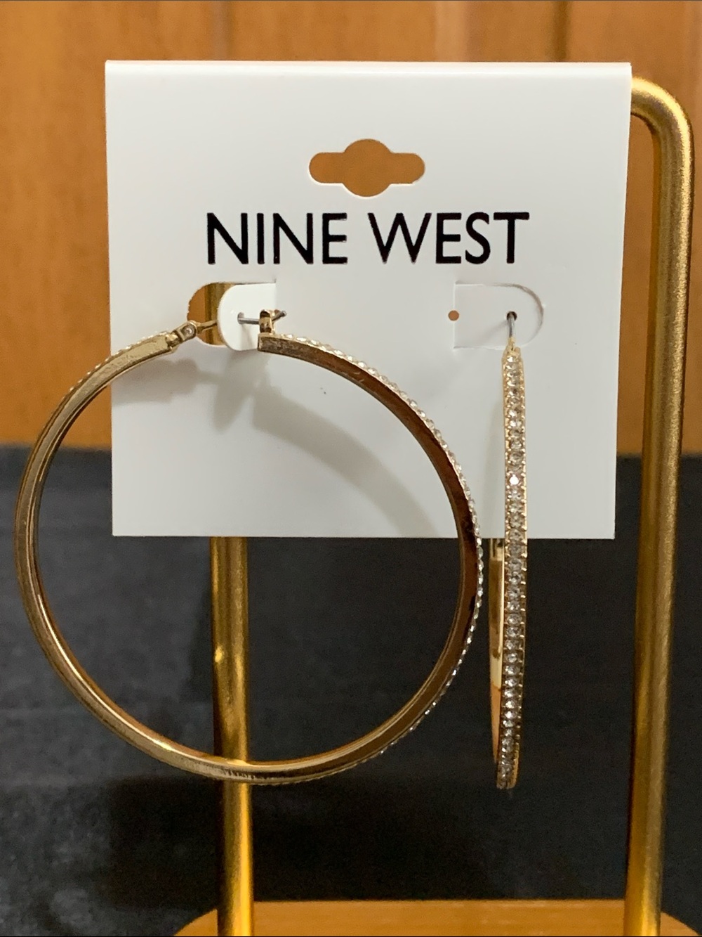 NWT Nine West gold tone clear stone hoop earrings
